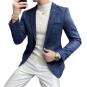 Pánské sako z polyesteru a spandexu Elegantní jednobarevné sako pro muže s kapsami a kapsičkou na prsou Stylové pružné sako s knoflíkem 6