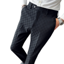 Pánské společenské kalhoty s kapsami Jednobarevné s jemnými kostičkami Elegantní rovný střih POLYESTER Stylové kalhoty pro muže do práce i na formální události 5