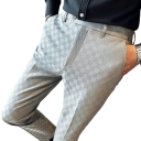 Pánské společenské kalhoty s kapsami Jednobarevné s jemnými kostičkami Elegantní rovný střih POLYESTER Stylové kalhoty pro muže do práce i na formální události 10