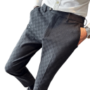 Pánské společenské kalhoty s kapsami Jednobarevné s jemnými kostičkami Elegantní rovný střih POLYESTER Stylové kalhoty pro muže do práce i na formální události 9