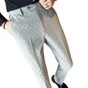 Pánské společenské kalhoty s kapsami Jednobarevné s jemnými kostičkami Elegantní rovný střih POLYESTER Stylové kalhoty pro muže do práce i na formální události 2