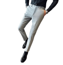 Pánské společenské kalhoty s kapsami Jednobarevné s jemnými kostičkami Elegantní rovný střih POLYESTER Stylové kalhoty pro muže do práce i na formální události 3