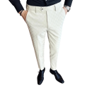 Pánské společenské kalhoty s kapsami Jednobarevné s jemnými kostičkami Elegantní rovný střih POLYESTER Stylové kalhoty pro muže do práce i na formální události 4