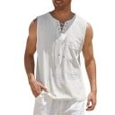 Pánské tílko jednobarevné s výstřihem do V Šněrování ve výstřihu Polyester Lehký letní top pro volný čas 2