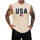 Pánske tílko s kulatým výstrihom O Potlač americkej vlajky a nápis USA Polyester Ľahký letný top na šport voľný čas 3