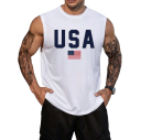 Pánske tílko s kulatým výstrihom O Potlač americkej vlajky a nápis USA Polyester Ľahký letný top na šport voľný čas 2