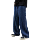Pánske voľné džínsy jednofarebné, s kapsami, na šnúrku, bavlna a polyester 6