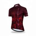 Pánský cyklistický dres s krátkým rukávem Zip po celé délce Pružný materiál 90 % polyester a 10 % Lycra Vínový s červeným vzorem 1