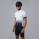 Pánsky cyklistický dres s krátkym rukávom s dlhým zipsom 90 % polyester a 10 % Lycra Biely s čiernymi bodkami a tyrkysovými detailmi 2
