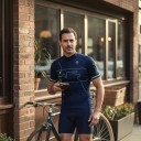 Pánsky cyklistický dres s krátkym rukávom Zip po celej dĺžke 90 % polyester a 10 % Lycra Tmavo modrý s neonovo žltými detailmi 4