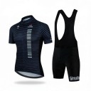 Pánský cyklistický set Dres s krátkým rukávem a kraťasy s laclem a vložkou 90 % polyester a 10 % Lycra Tmavě modrý pruhovaný 1