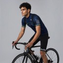 Pánsky cyklistický set Dres s krátkym rukávom a kraťasmi s laclom a vložkou 90 % polyester a 10 % Lycra Tmavomodrý a čierny 4