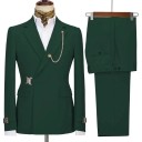 Pánský set z bavlny, polyesteru a viskózy Elegantní sada saka a kalhot pro muže s řetízkem na límečku Jednobarevný komplet se zapínáním na pásek 16