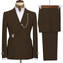 Pánský set z bavlny, polyesteru a viskózy Elegantní sada saka a kalhot pro muže s řetízkem na límečku Jednobarevný komplet se zapínáním na pásek 8