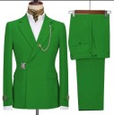 Pánský set z bavlny, polyesteru a viskózy Elegantní sada saka a kalhot pro muže s řetízkem na límečku Jednobarevný komplet se zapínáním na pásek 19