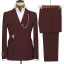 Pánský set z bavlny, polyesteru a viskózy Elegantní sada saka a kalhot pro muže s řetízkem na límečku Jednobarevný komplet se zapínáním na pásek 11