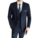 Pánský set z polyesteru Elegantní sada saka, vesty a kalhot pro muže Jednobarevný formální oblek s kapsami a kapsičkou na prsou Stylový komplet s knoflíky 10