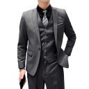 Pánský set z polyesteru Elegantní sada saka, vesty a kalhot pro muže Jednobarevný formální oblek s kapsami a kapsičkou na prsou Stylový komplet s knoflíky 11