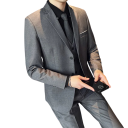 Pánský set z polyesteru Elegantní sada saka, vesty a kalhot pro muže Jednobarevný formální oblek s kapsami a kapsičkou na prsou Stylový komplet s knoflíky 6