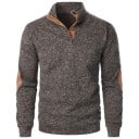 Pánsky sveter s dlhým rukávom a golierom Jednofarebný elegantný sveter s gombíkmi pri golieri Hnedé záplaty na lakťoch Polyester Rôzne farby 4