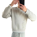 Pánsky sveter s kulatým výstrihom Šedý pletený sveter s populárnym vzorom symbolu Jednofarebný štýlový sveter Bavlna Polyester 4