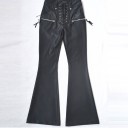 Pantalones acampanados de piel sintética para mujer 2