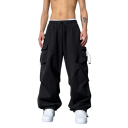 Pantalones cargo negros de verano para hombre, piernas anchas, cintura elástica, material transpirable, corte holgado, ropa de calle, bolsillos 1