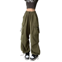 Pantalones casuales holgados para mujer con cintura baja, cordón ajustable, perneras anchas y bolsillos, pantalones casuales cómodos 3