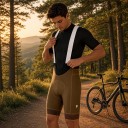 Pantalones cortos de ciclismo para hombre con tirantes anchos y parte trasera de malla de tejido estructurado para bicicleta 6