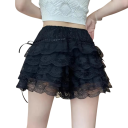 Pantalones cortos de encaje con volantes y lazos para mujer, elegantes mini shorts de capas, pantalones cortos de gasa de verano, aspecto romántico 1