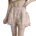 Pantalones cortos de encaje con volantes y lazos para mujer, elegantes mini shorts de capas, pantalones cortos de gasa de verano, aspecto romántico 3