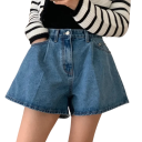 Pantalones cortos de mujer Corte suelto Color sólido Aspecto de mezclilla Poliéster Bolsillos Pantalones cortos casuales de verano 10