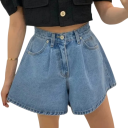 Pantalones cortos de mujer Corte suelto Color sólido Aspecto de mezclilla Poliéster Bolsillos Pantalones cortos casuales de verano 9