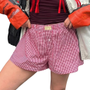 Pantalones Cortos de Mujer Corte Suelto Cuadros Con Cintura Elástica Poliéster Unicolor Pantalones Cortos Informales de Verano Ropa de Ocio Cómoda 2