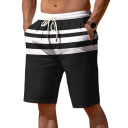 Pantalones cortos de verano a rayas transpirables para hombre, material ligero, cómodos para la playa, con cordón, corte holgado, ropa elegante para las vacaciones de verano. 2
