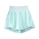 Pantalones cortos deportivos para mujer de cintura alta con bolsillos en color sólido de poliéster y spandex, pantalones cortos funcionales elásticos para correr y fitness 3