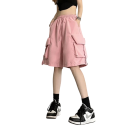 Pantalones cortos largos para mujer de cintura alta con bolsillos, corte holgado, monocromáticos, de poliéster, cómodos para el verano, ideales para el ocio y la ciudad 2