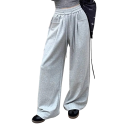 Pantalones de chándal para mujer de un solo color con bolsillos y cordón Material poliéster Pantalones cómodos para el tiempo libre para uso diario 2