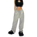 Pantalones de chándal para mujer de un solo color con cordón Material poliéster Pantalones cómodos para el tiempo libre para uso diario 2