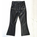 Pantalones de mujer de campana 3/4 de piel sintética 2