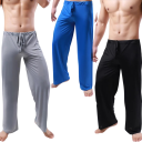 Pantalones de pijama para hombres de largo corte suelto con cinturilla ajustable de poliéster cómodos para uso en casa, dormir y descansar 7