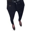 Pantalones de vestir para hombres con bolsillos Unicolor con finas rayas Corte recto elegante Pantalones cómodos para hombres 6