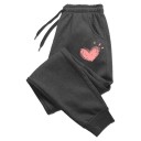 Pantalones deportivos para mujer de un solo color con estampado de corazones en los lados con cordón Material poliéster Pantalones cómodos para el tiempo libre 7