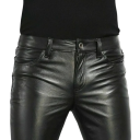 Pantalones negros de piel sintética para hombre Corte entallado Estilo moderno Aspecto elegante Pantalones cómodos Corte entallado Accesorio 4