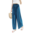 Pantalones plisados sueltos de verano para mujer, pantalones anchos de seda con cintura elástica, material ligero y aireado, elegantes 3