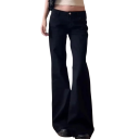 Pantalones vaqueros negros para mujer de tiro bajo y corte holgado con bolsillos de algodón y poliéster cómodos para el uso diario 2