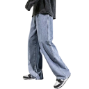 Pantalones vaqueros sueltos para hombre de un solo color, con bolsillos, con cordón, algodón y poliéster 5