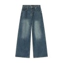 Pantaloni bărbătești din denim, cu croială dreaptă, spălați, cu picioare largi, stil vintage la modă, blugi confortabili pentru purtare zilnică 2