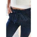 Pantaloni blu da donna con fiocco 1