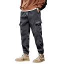 Pantaloni casual elastici pentru bărbați, cu talie elastică, croială dreaptă, buzunare laterale, cu șnur de fixare, pantaloni comozi pentru timpul liber 4